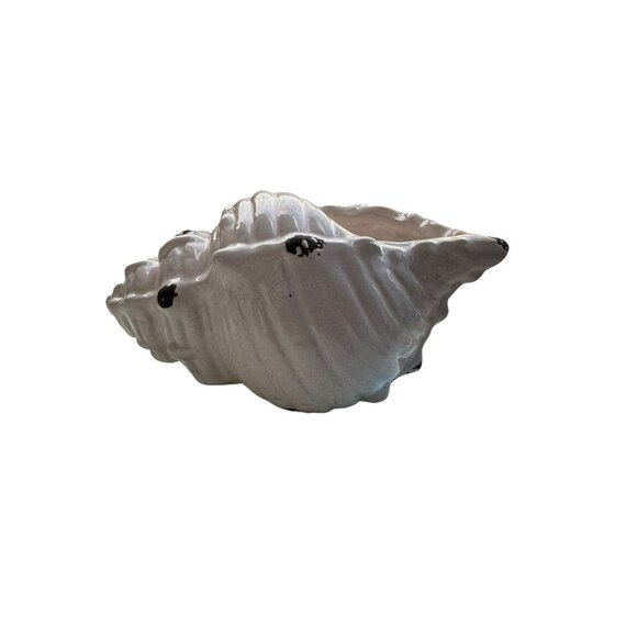 White Ceramic Conch Shell Planter / Vase With Distressed Black Details - Picture 4 of 13